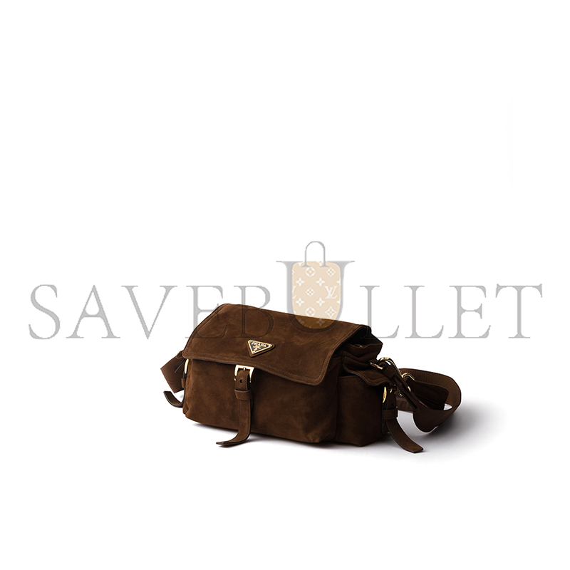 PRADA EXPLORE MEDIUM SUEDE SHOULDER BAG WITH FLAP 1BD394 (30*14*10cm)